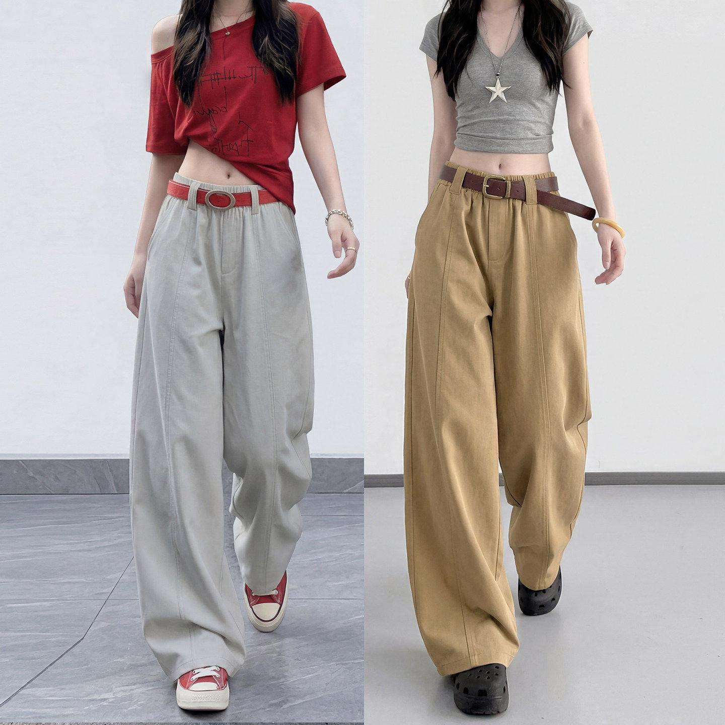 大码弯刀阔腿裤女夏季薄款胖mm巨好看休闲运动小个子美式工装裤子