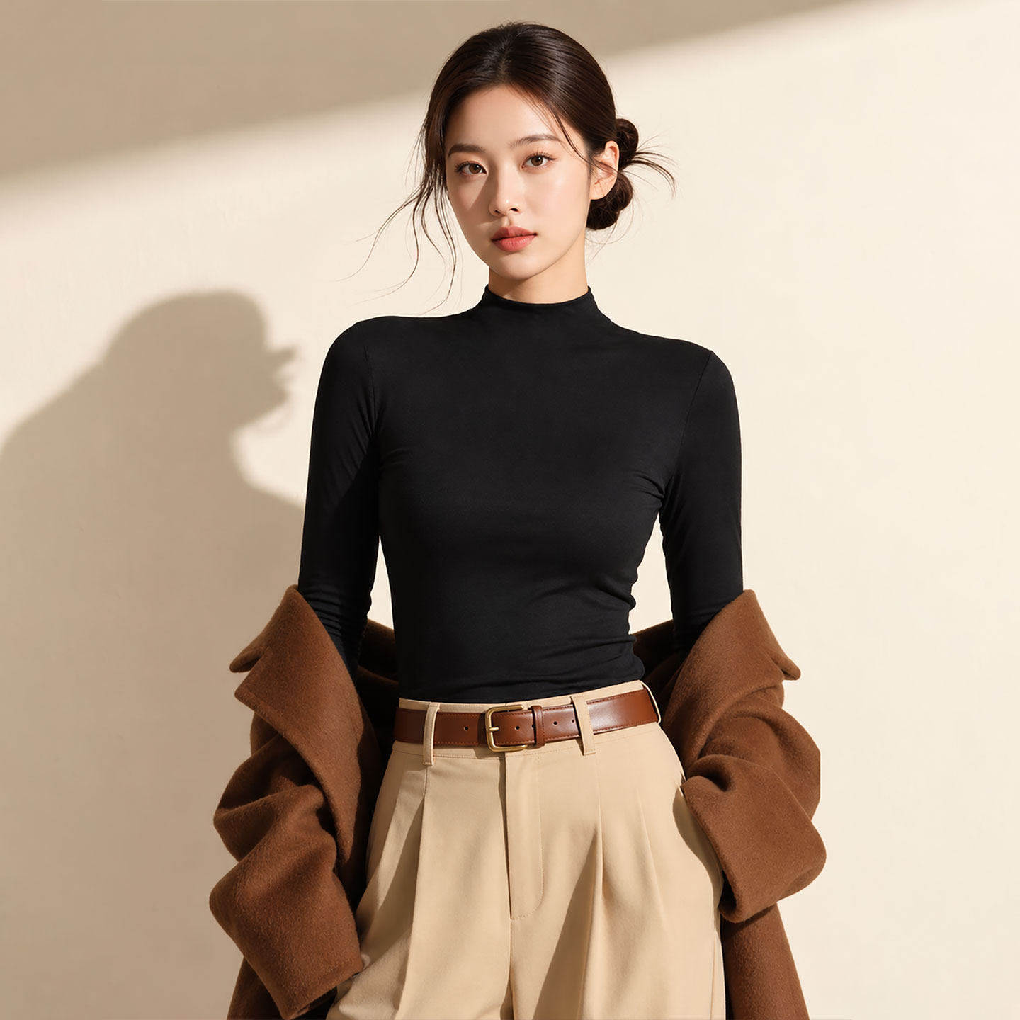 莫代尔半高领打底衫女2026秋冬新款内搭修身紧身黑色t恤长袖上衣