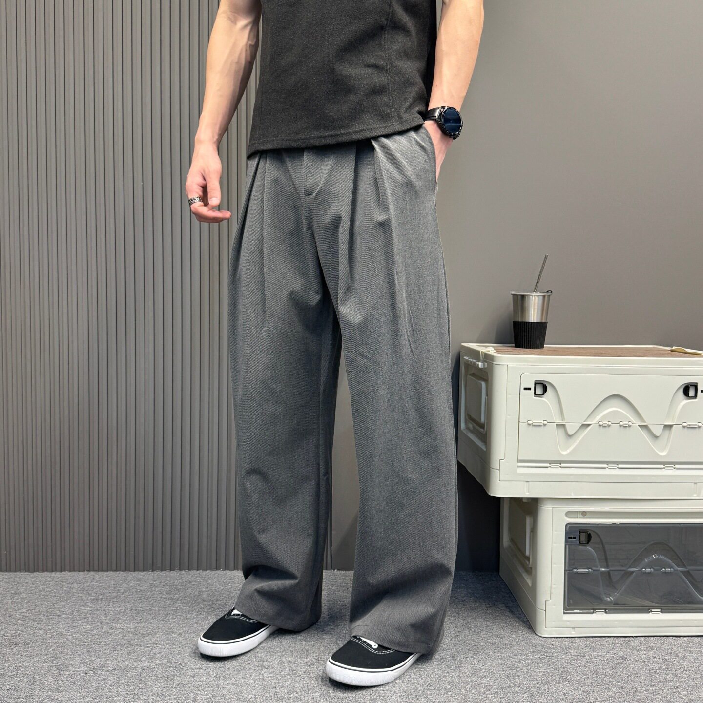老钱风压褶A字西裤 混纺垂感廓形休闲裤宽松阔腿通勤松弛慵懒长裤
