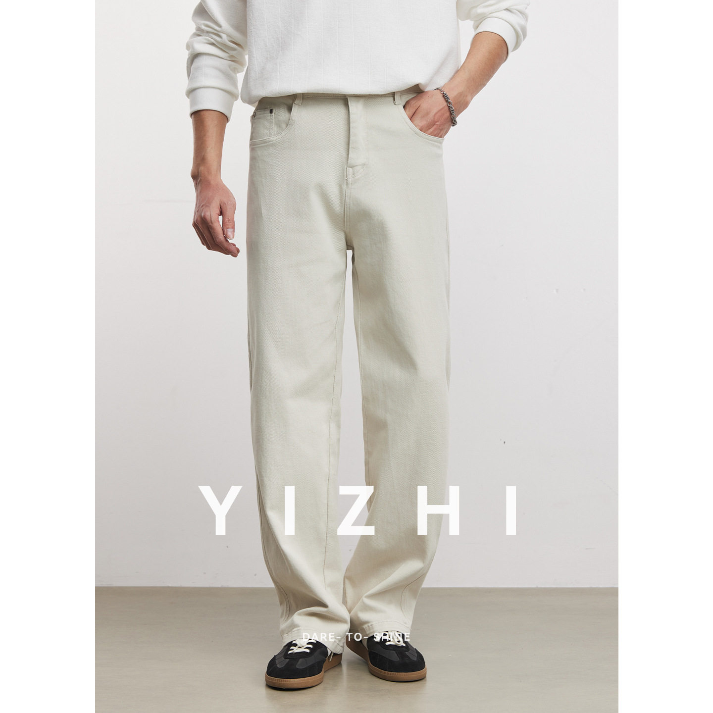 亦止280g立体裁剪休闲直筒裤男春季纯色宽松口袋精致五金潮流长裤