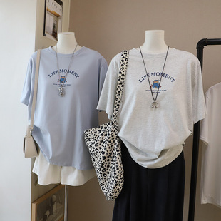 批发字母卡通印花宽松休闲短袖 女装 2026春夏新韩版 T恤6089 比正
