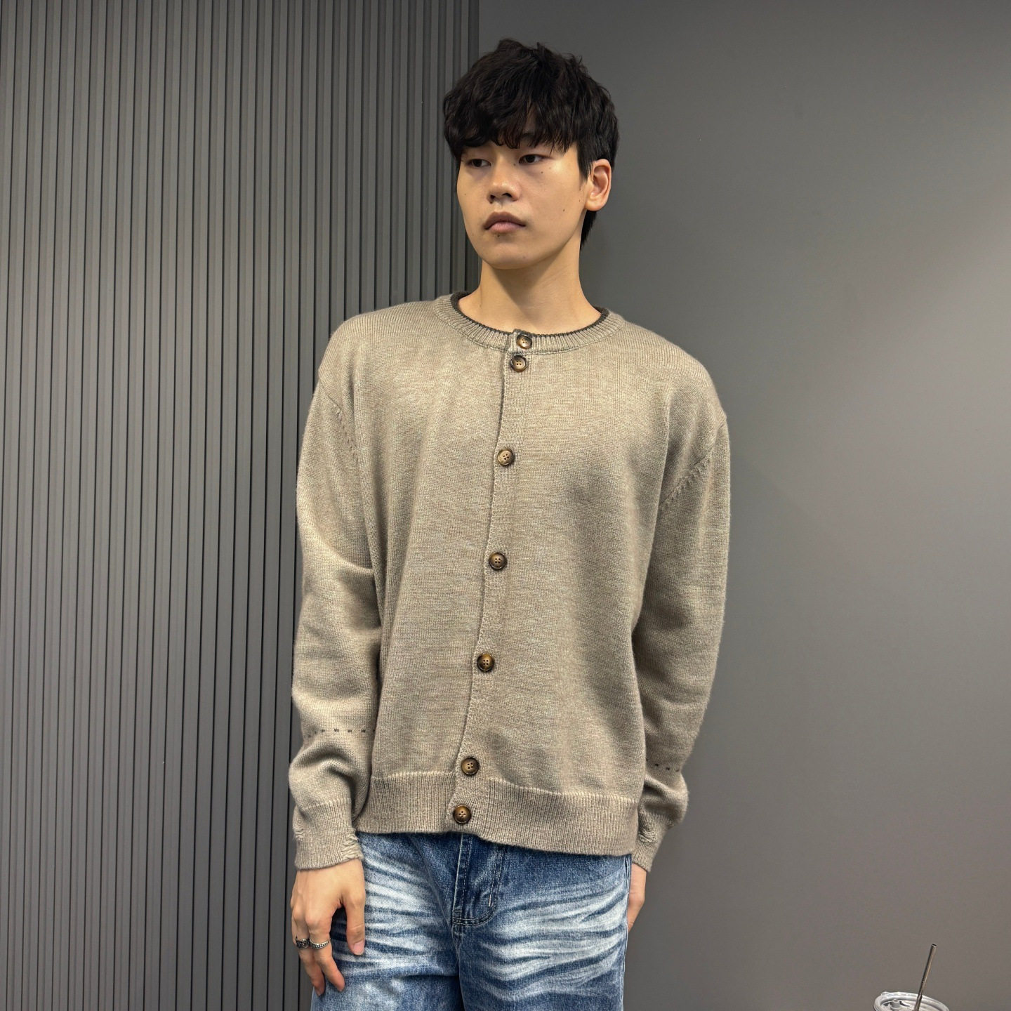 日系复古老钱风针织开衫外套男设计感袖口破洞毛衣慵懒风针织上衣