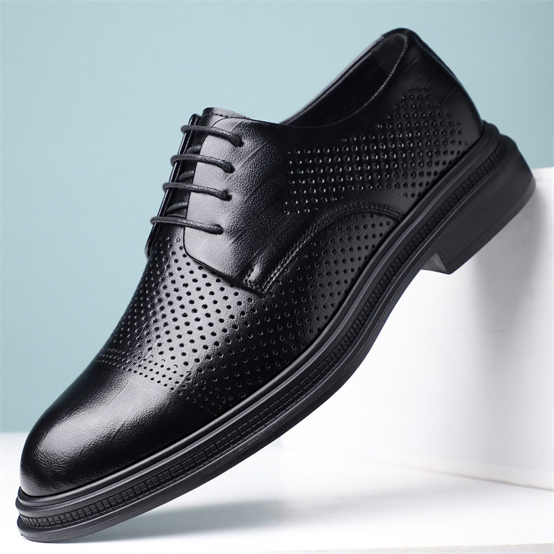 皮鞋男款夏季新款商务正装休闲透气男士大码黑色内增高鞋一件代发