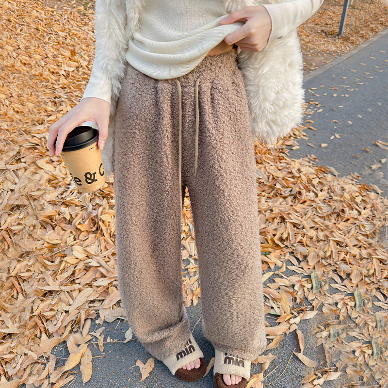 双面羊羔绒加绒裤子女款冬季新款宽松显瘦卫裤休闲直筒窄版阔腿裤
