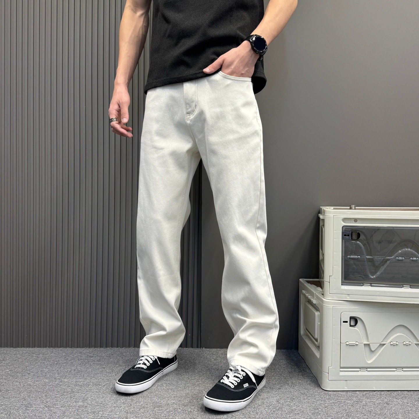 无性别日常松弛感休闲小清新牛仔裤 小直筒高级简约百搭通勤长裤