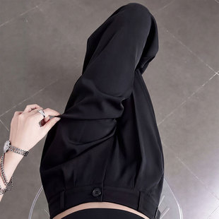 黑色窄版阔腿裤子女夏薄款高级感垂感西裤夏天冰丝凉凉直筒西装裤