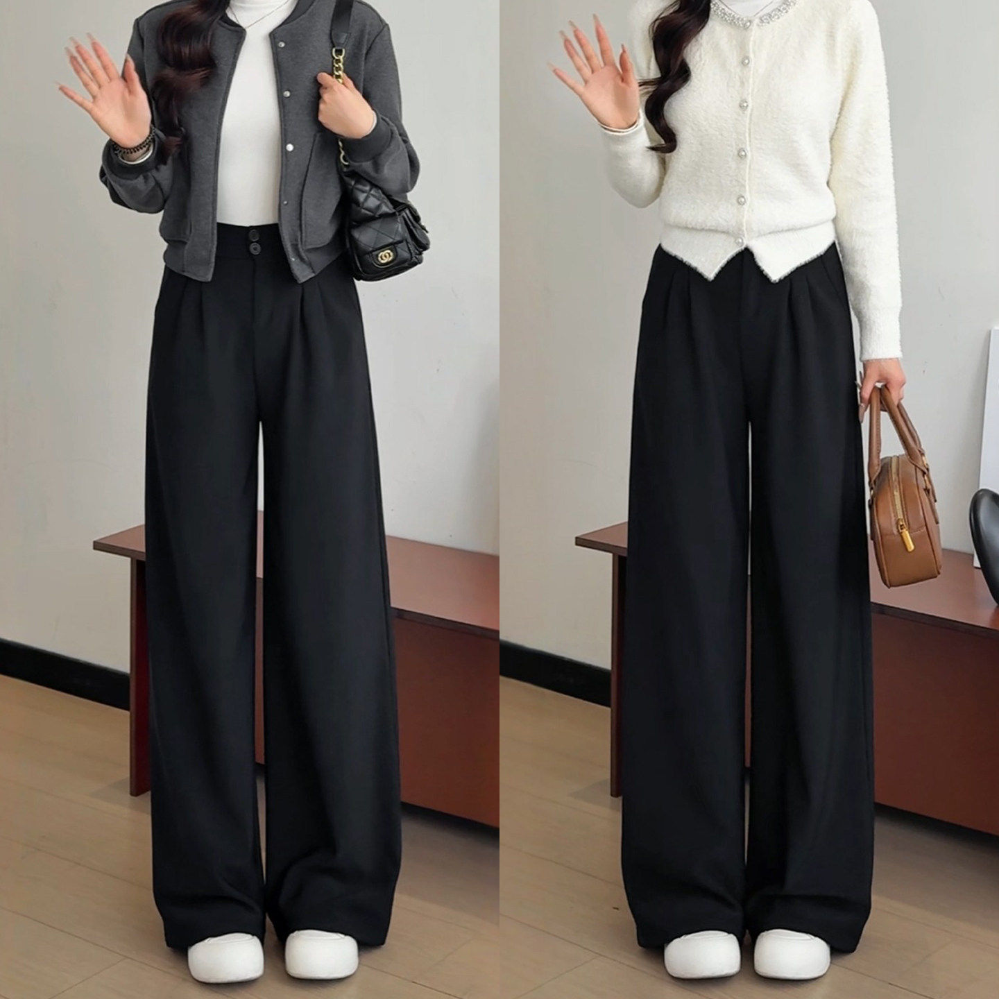 黑色西装裤女裤子春秋季2026高级感垂感直筒大码胖mm巨好看阔腿裤