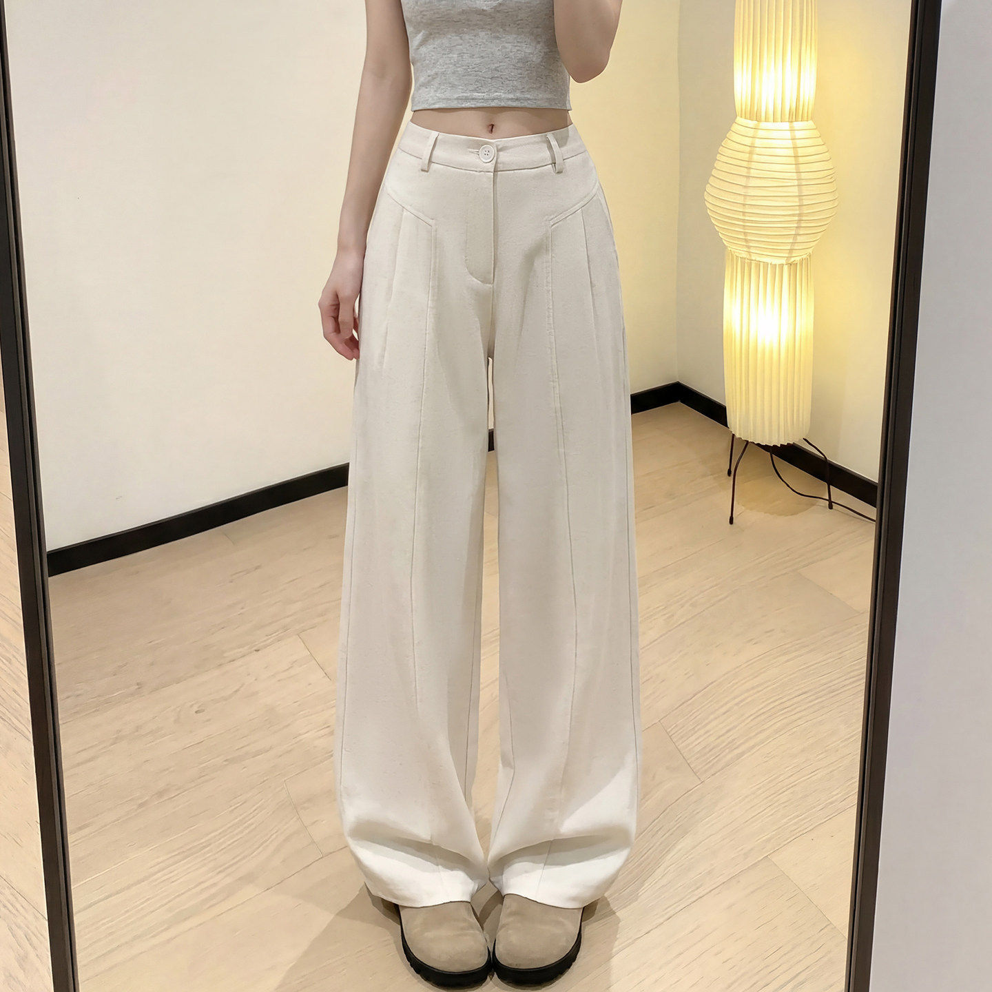 白色亚麻阔腿裤女夏季薄款2026新款高腰垂感老钱风休闲棉麻西装裤