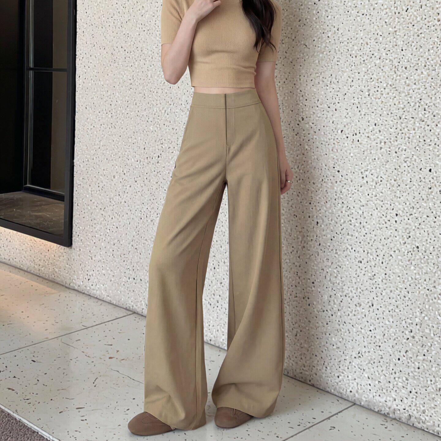 卡其色西装裤女裤子夏薄款2026新款高级感垂感休闲窄版直筒阔腿裤