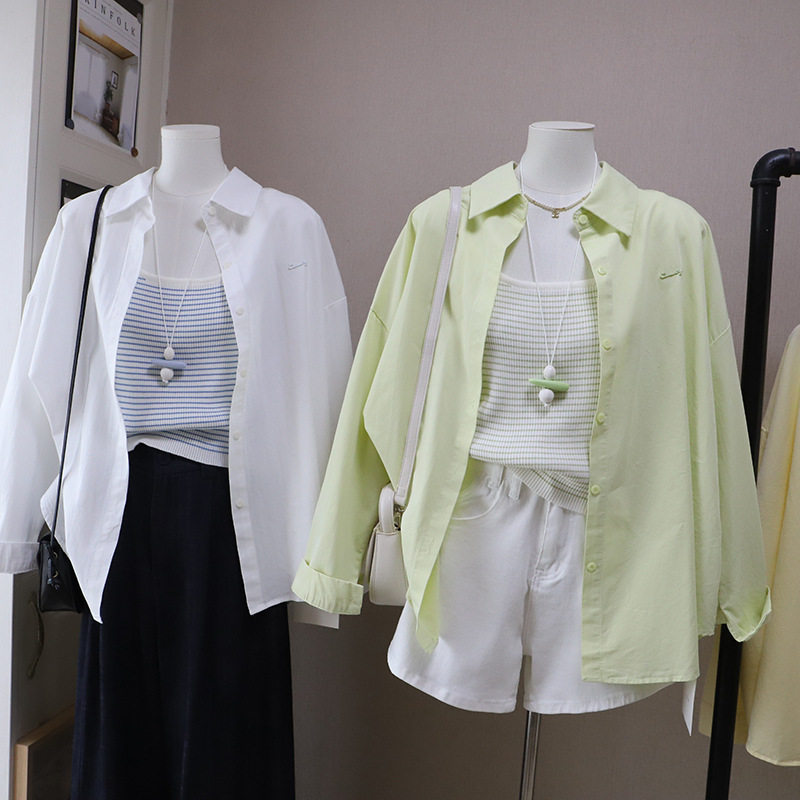 [比正]2026春季新款韩系时尚两件套条纹针织吊带中长款衬衫女6008