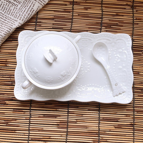 欧式浮雕燕窝碗带盖碗糖水银耳碗隔水炖汤盅甜品碗陶瓷美容院会所