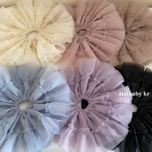 【HHBABY KR】超大版！柔雾粉 轻薄纱纱花边大肠发圈 低马尾头绳