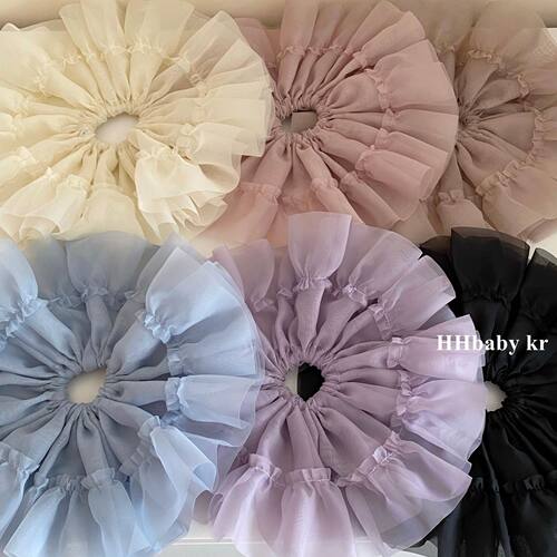 【HHBABY KR】超大版！柔雾粉 轻薄纱纱花边大肠发圈 低马尾头绳