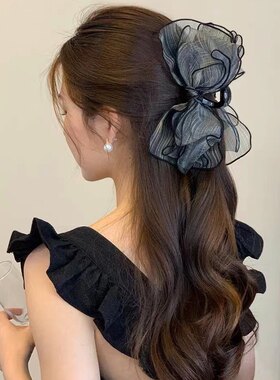 高级慧网纱蝴蝶结抓夹女夏后脑勺盘发大号鲨鱼夹子气质发夹头饰品