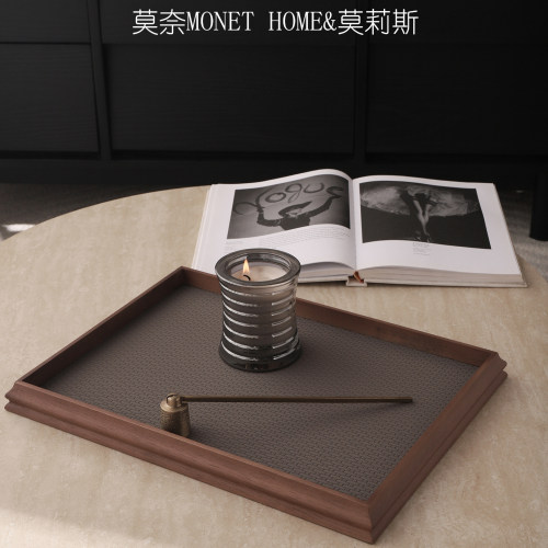 实木托盘皮革收纳摆件茶盘