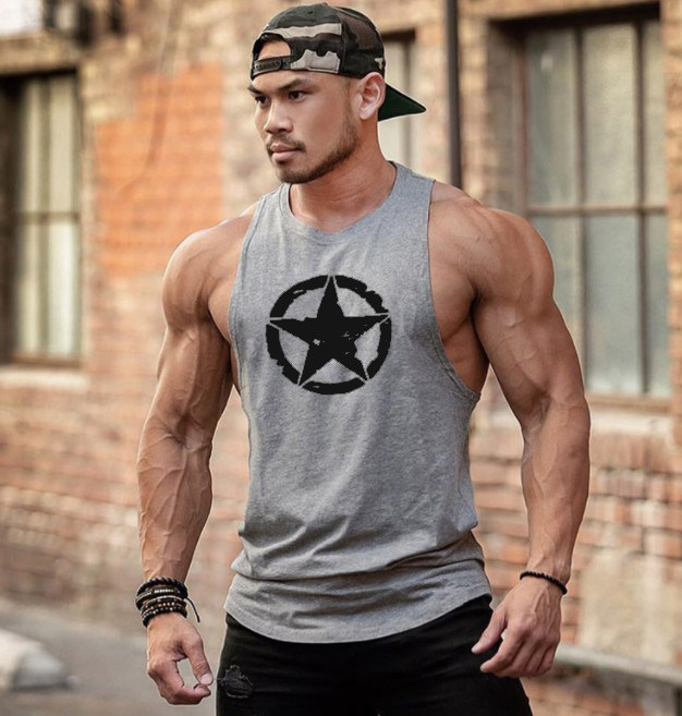 FITNESS BODYBUILDING SPORTS TRAINING DEEP DIG I-SHAPED HURDLE RUNNING SUMMER KNITTED COTTON SWEAT-TYPE MENS LOOSE VEST