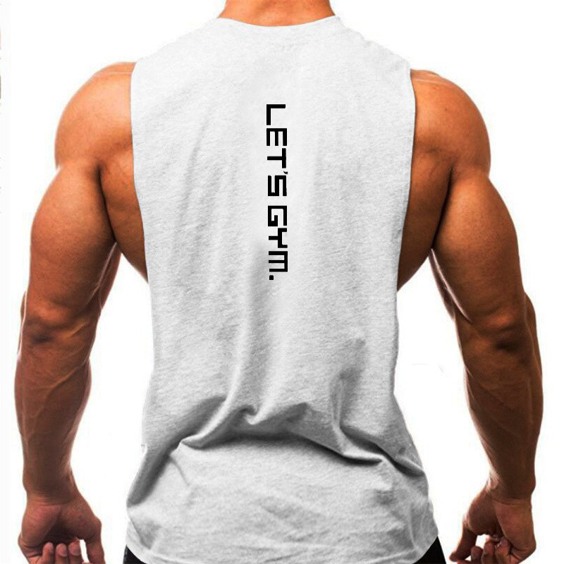 SUMMER SLEEVELESS BASKETBALL FITNESS VEST TIGHT FITNESS BODYBUILDING VEST I-SHAPED SPORTS SWEAT MENS SUMMER LOOSE OVERSIZED COTTON