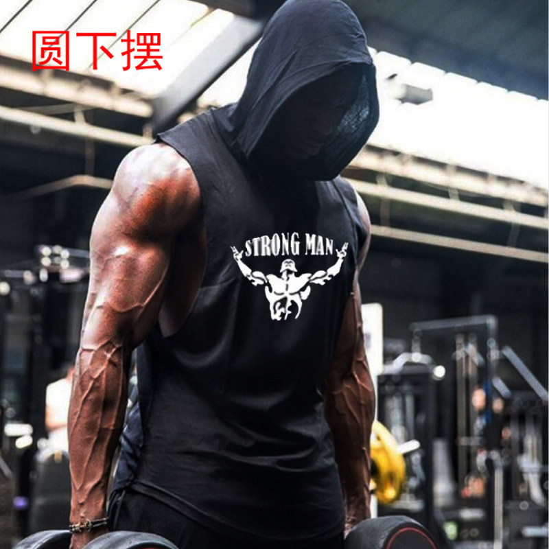 BODYBUILDING FITNESS HOODED VEST LOOSE MENS TRAINING HURDLE I-TYPE LARGE SIZE EUROPEAN SUMMER VEST