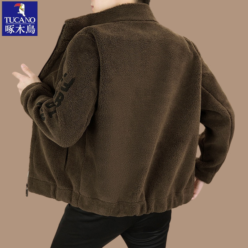 啄木鸟美拉德秋冬款羊羔绒外套男士皮毛一体加厚高档休闲夹克男装