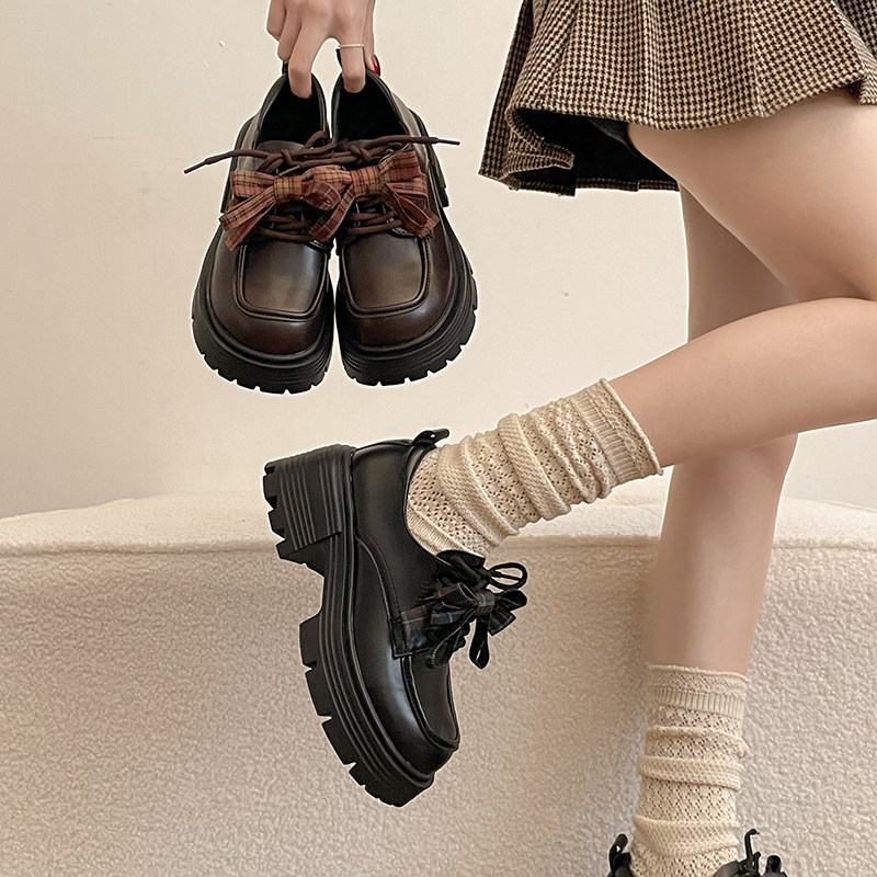 厚底小皮鞋女2026年春季新款增高乐福鞋通勤工作鞋jk鞋子粗跟单鞋