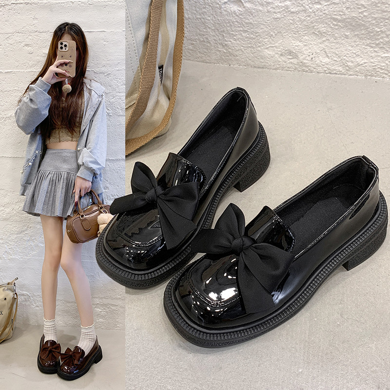 厚底小皮鞋女2025年新款增高中跟乐福鞋通勤工作鞋jk鞋子粗跟单鞋