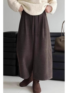 超好看毛呢八分梧桐裤女冬季加绒加厚小个子休闲复古直筒阔腿裤子