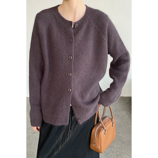 慵懒风宽松针织开衫 新款 上衣 毛衣外套女2026春季 韩系圆领兔毛长袖