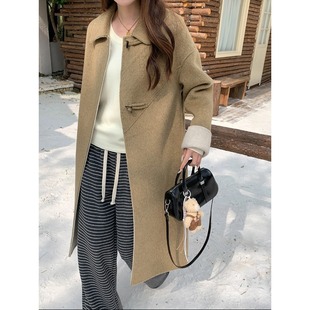 时髦三角扣翻领羊毛双面呢大衣女秋冬新款 气质外套 韩系风超好看