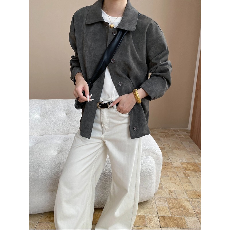 秋冬美式复古翻领单排扣夹克上衣