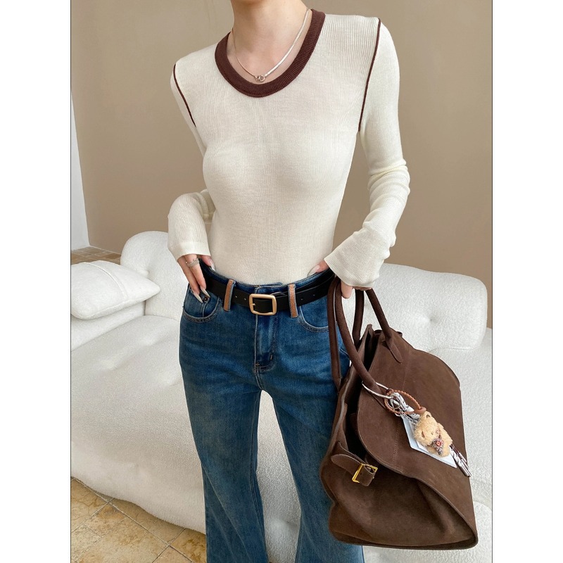 2025秋冬新款法式撞色u领针织衫