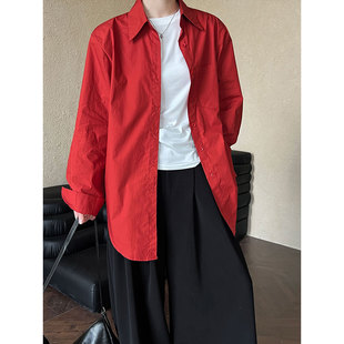 气质通勤翻领百搭长袖 外套女秋季 休闲上衣女 别致宽松廓形衬衫 韩版