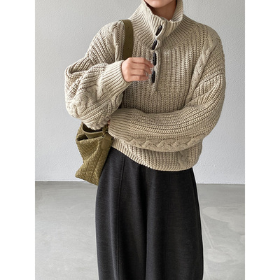 秋冬新款韩系麻花纹高领针织衫女