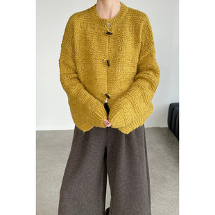 小众慵懒风长袖 韩系宽松牛角扣针织开衫 新款 2026春季 毛衣外套 女款