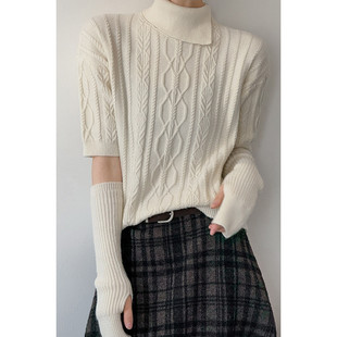 松弛编织慵懒上衣高领针织衫 新款 高领毛衣女2026春季 双翻领针织衫