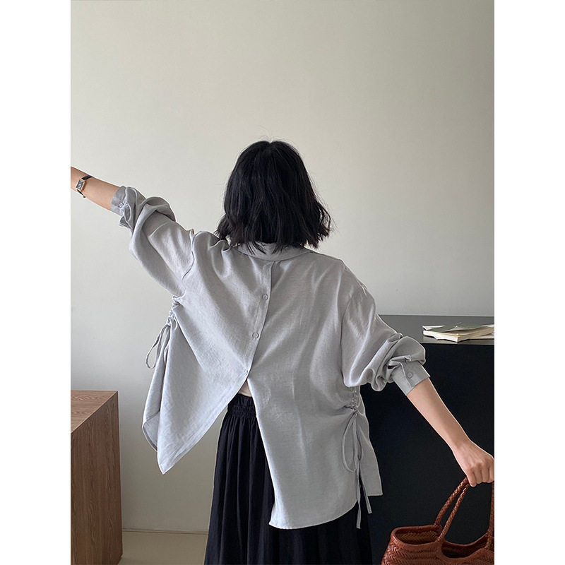 "天然氧气感"纯色抽绳防晒衬衫女夏季百搭长袖背影很好看衬衣女