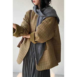 慵懒风宽松休闲保暖棉衣外套 冬季 独特超好看格纹棉服女款 2025新款