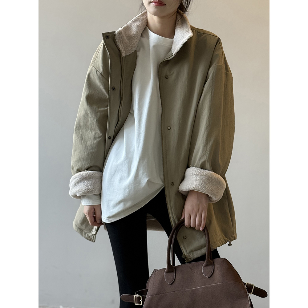 羊羔毛工装派克服女2025秋冬新款