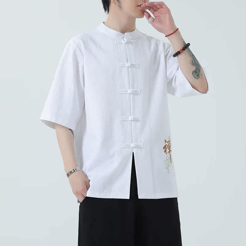 春夏风男装宽松大码盘扣纯色短袖-DSA011-1-ST010-P58-白,男装T恤,电商A011-1（原4007）