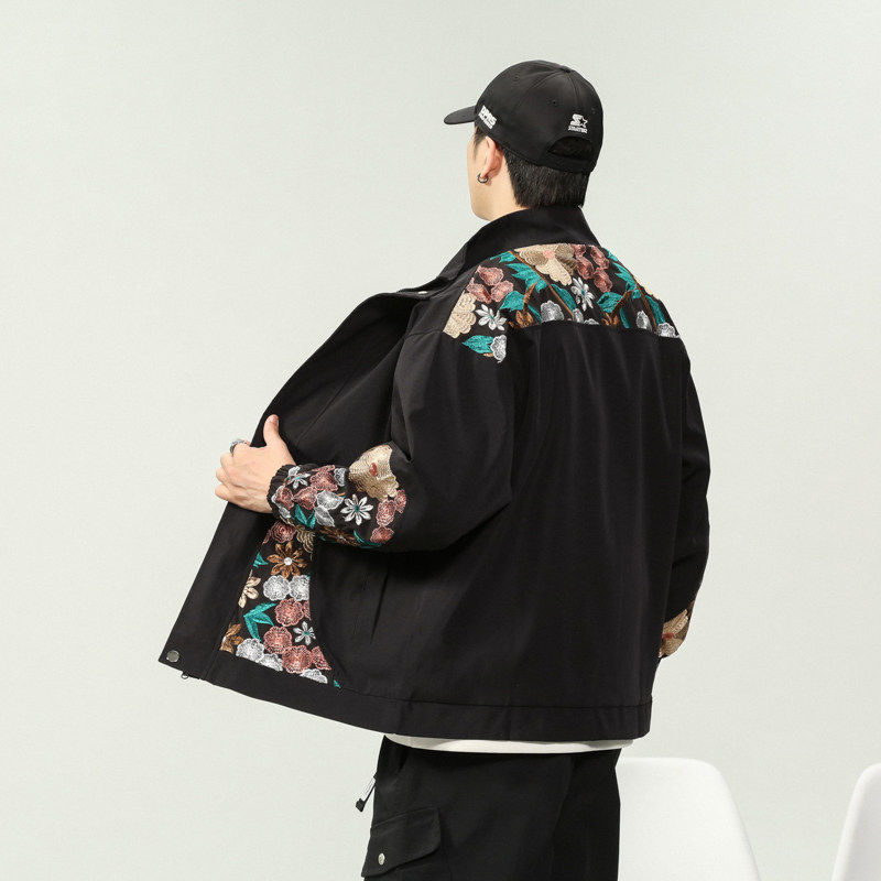 春秋季潮美式工装刺绣夹克冲锋衣外套男A011-1-HW1068-P85黑,男装夹克,电商A011-1（原4007）