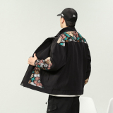春秋季潮美式工装刺绣夹克冲锋衣外套男A011-1-HW1068-P85黑，男装夹克，电商A011-1（原4007）