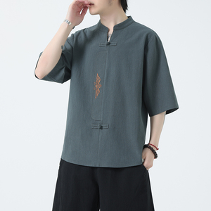 2025新款风男装刺绣宽松大码短袖-DSA011-1-ST035-P55-绿