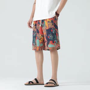 夏季风宽松大码沙滩五分裤DSA011-1-P35-桔色图片