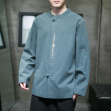 风新款春季宽松大码棉麻刺绣长袖ST018绿色-P65，男装卫衣，电商A011-1（原4007）