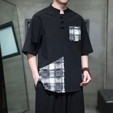 2025新款风拼色大码宽松休闲上衣A011-1-ST037-P55-黑，男装T恤，电商A011-1（原4007）