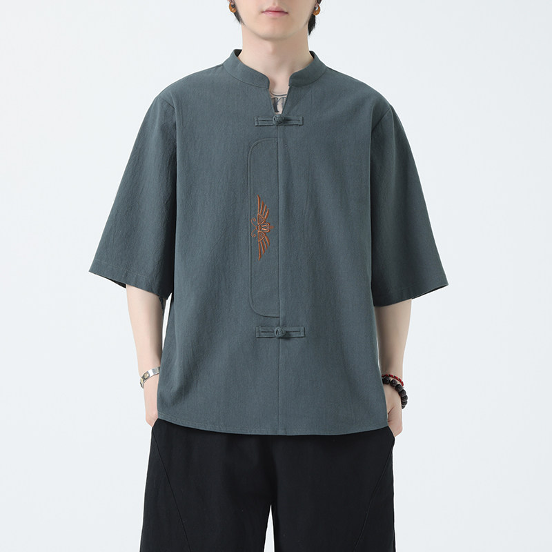 2025新款风男装刺绣宽松大码短袖-DSA011-1-ST035-P55-绿,男装T恤,电商A011-1（原4007）