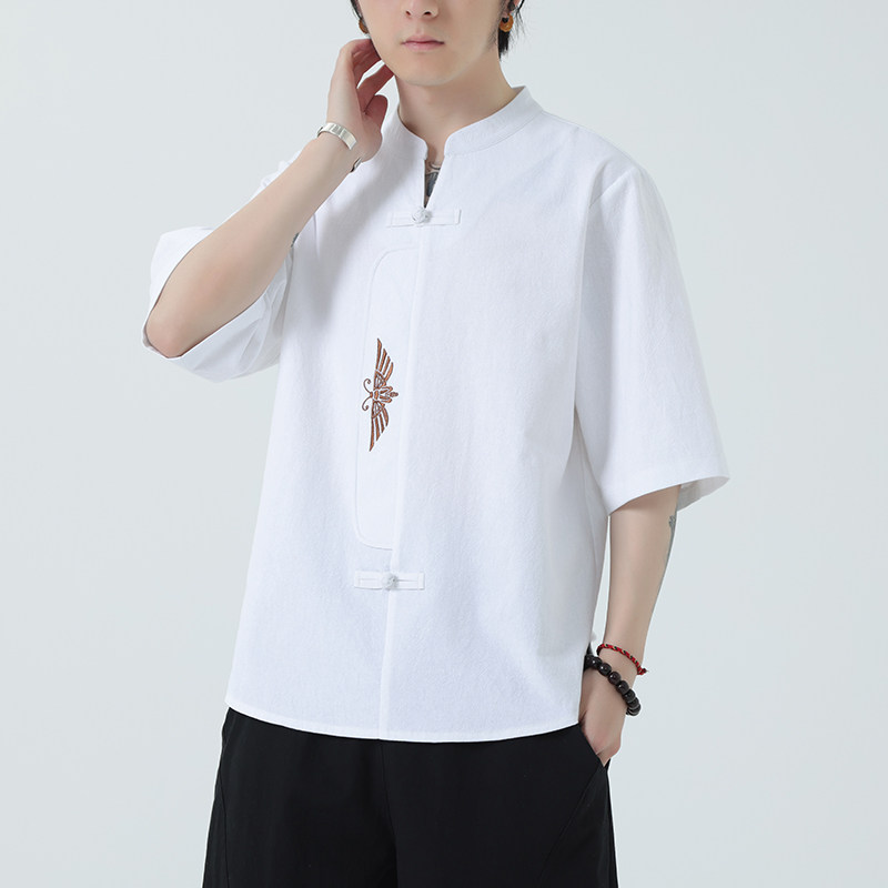 \新款风男装刺绣宽松大码短袖-DSA011-1-ST035-P55-白色图片