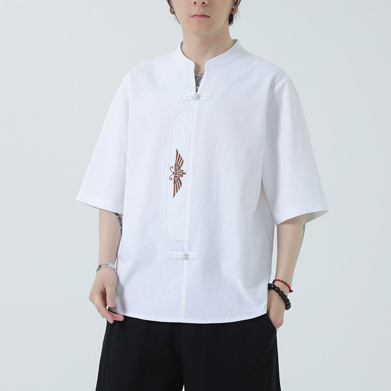 \新款风男装刺绣宽松大码短袖-DSA011-1-ST035-P55-白色,男装T恤,电商A011-1（原4007）