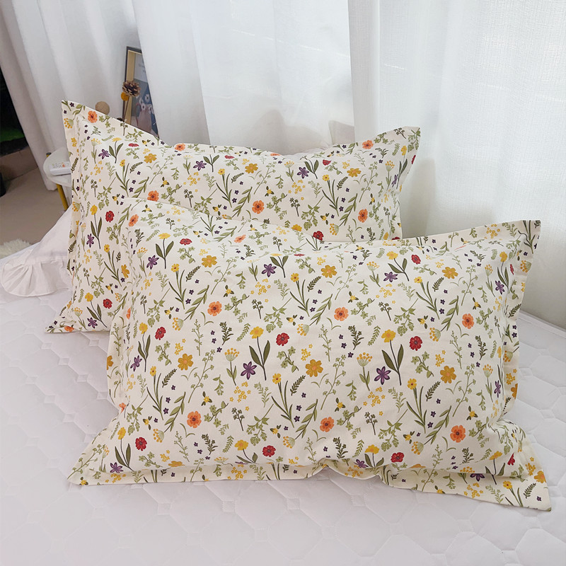 加厚碎花粗布枕套一对