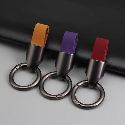 网红磨砂真皮车用汽车钥匙扣短款轻奢钥匙扣男女激光Logo金属挂件