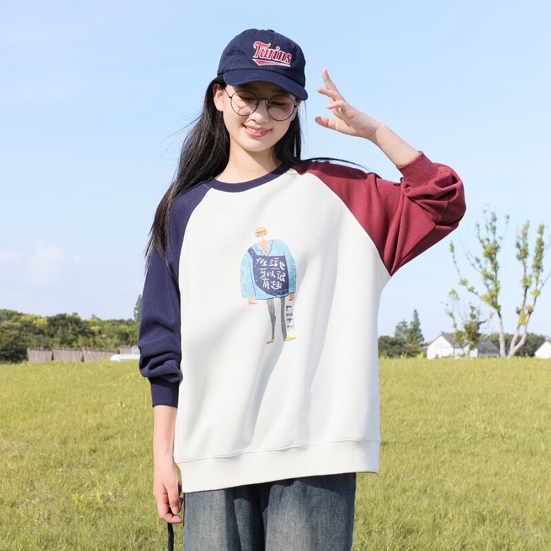 少女大童秋装2024新款时尚宽松休闲圆领上衣初高中学生卫衣女秋季